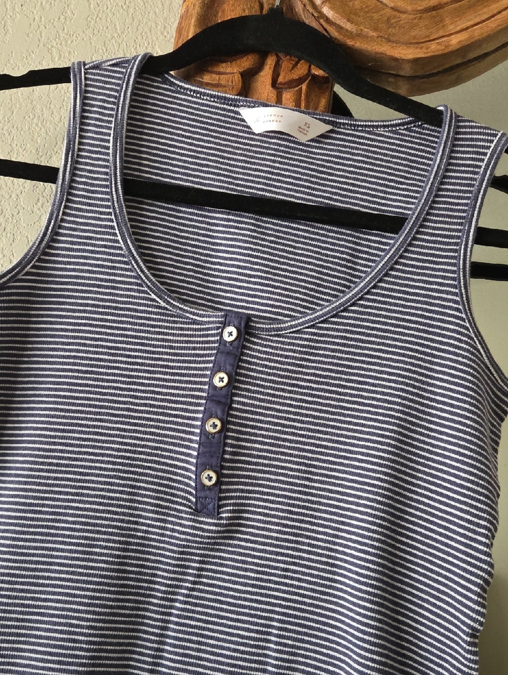 LC Lauren Conrad Navy and White Striped Henley Tank - Picture 4 of 6